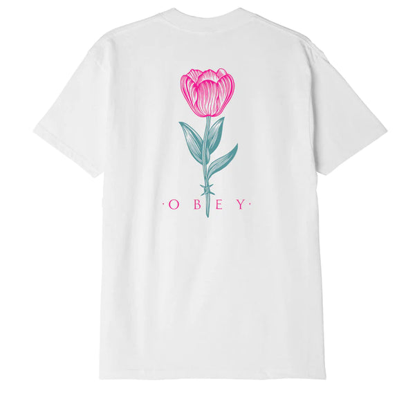 Obey Barbwire Flower Classic Maglietta Manica Corta White