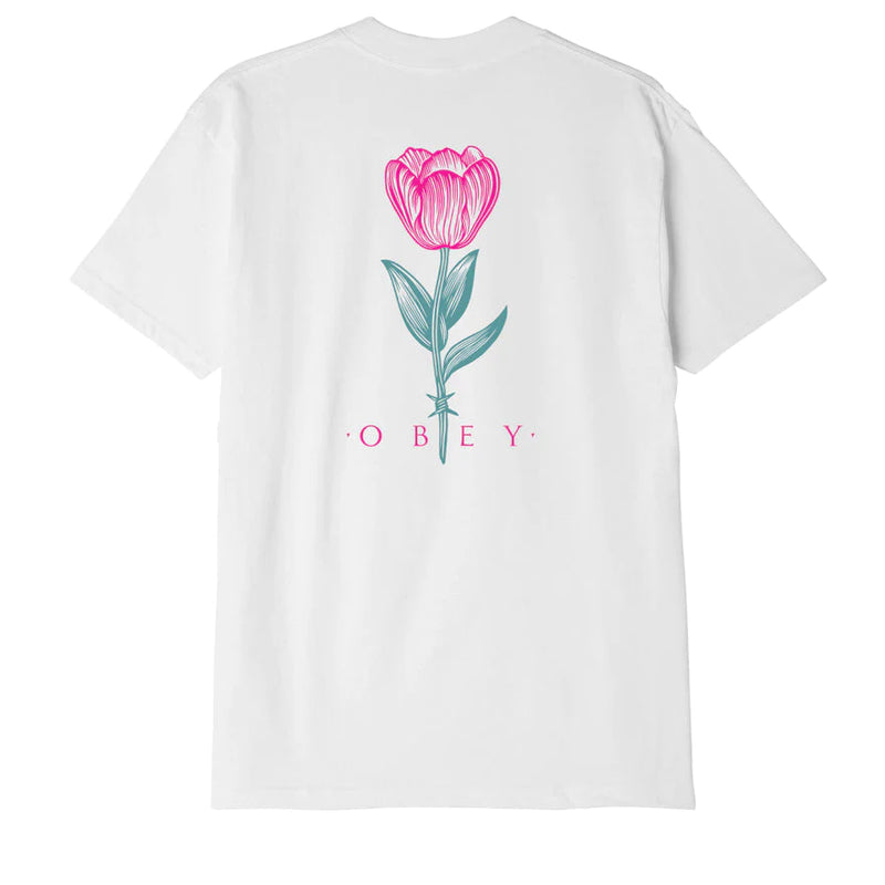 Obey Barbwire Flower Classic Maglietta Manica Corta White